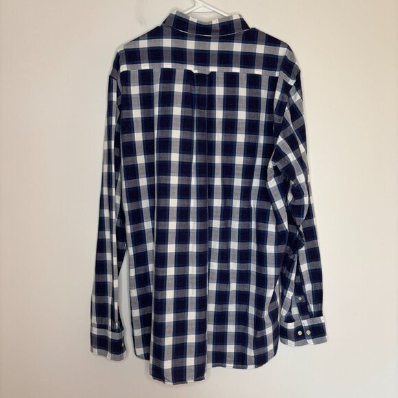 GANT Button Up Collared Shirt Men XL Dobby Plaid Regular Fit 43/44 17 Blue White - Picture 3 of 7